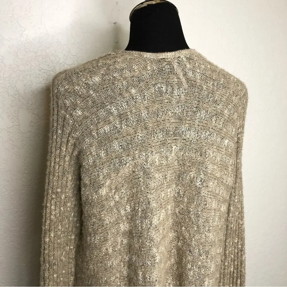Free People Beached Shell tan ribbed open front wool blend cardigan size Small